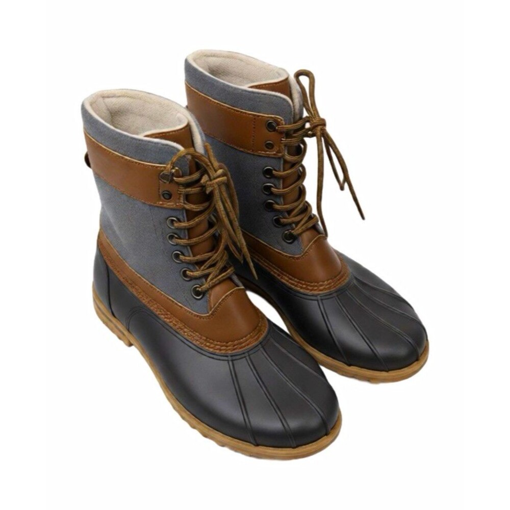 JBU Calgary Womens Duck Boot Faux Fur Lined Lace-Up Brown Gray Black 6.5M